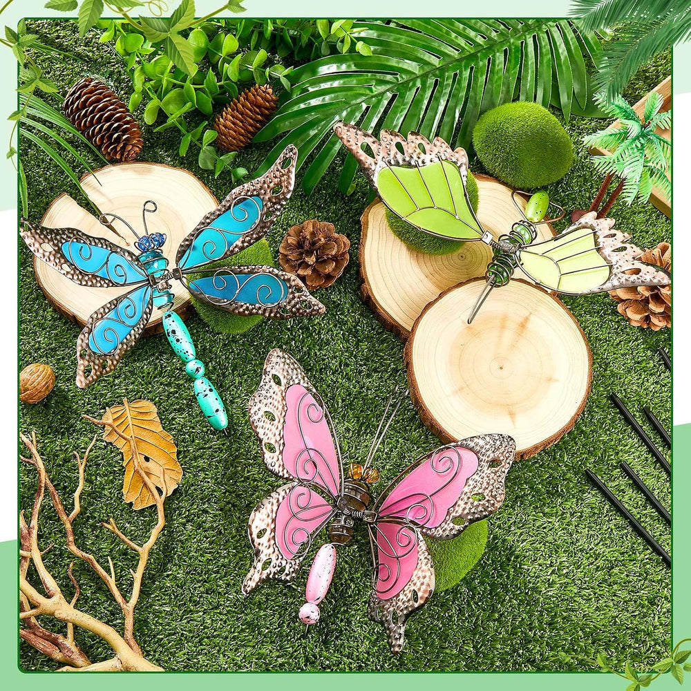 6 Pcs Metal Butterfly Garden Stakes Decor 34 Inch Dragonfly Hummingbird Butte...