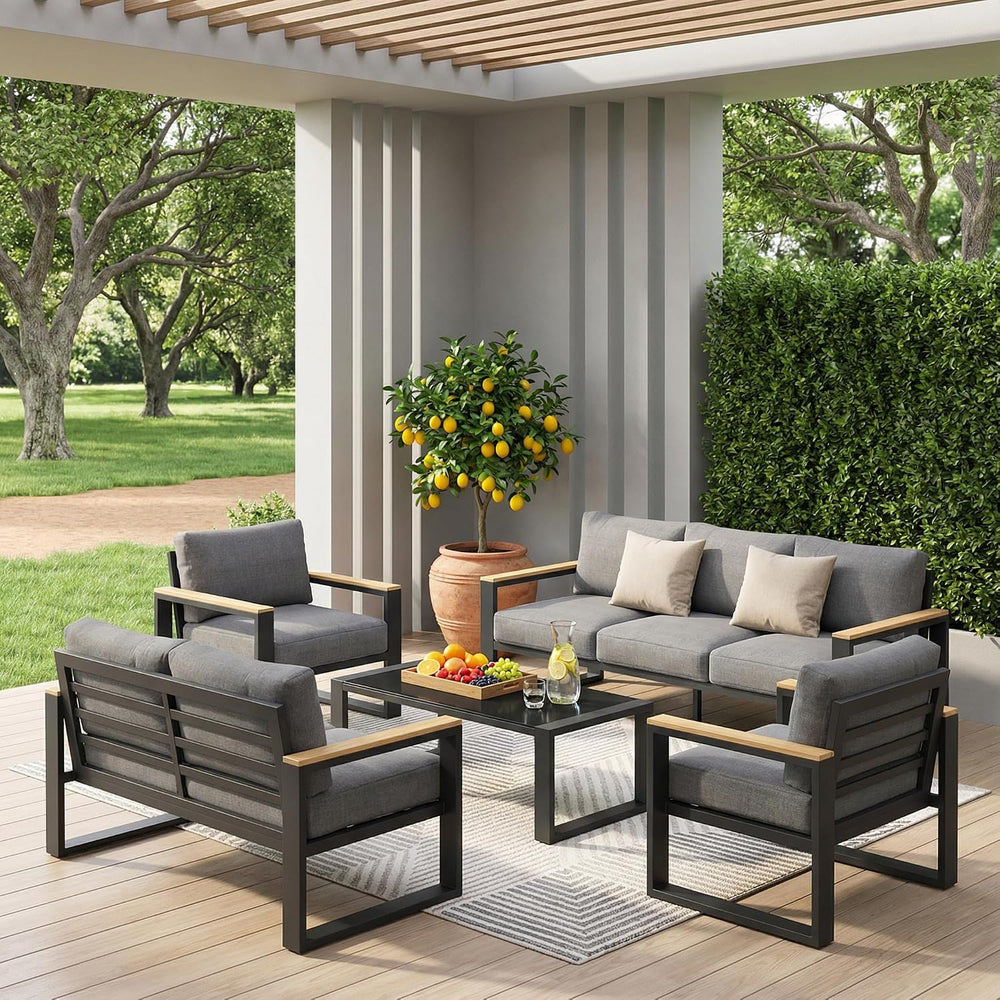 Aluminum Outdoor Patio Furniture Set with Height-adjustable Footrest for Lawn...