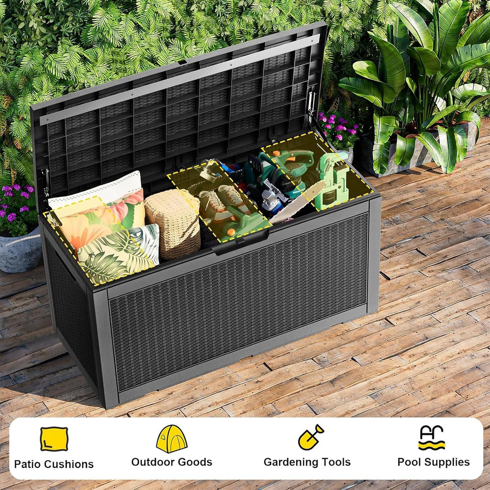 PatioZen 150 Gallon Resin Deck Box, Lockable Patio Outdoor Storage Box for Fu...
