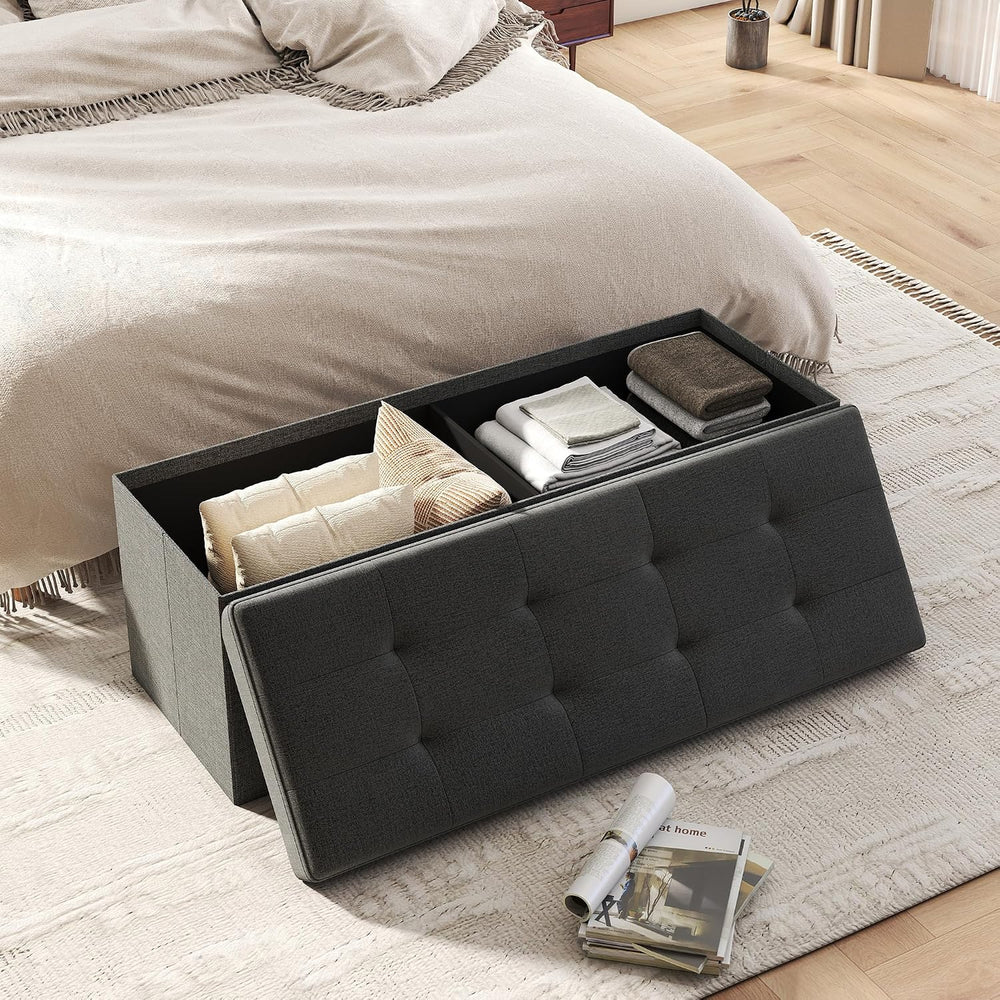 Folding Ottoman with Storage,Drak Gray