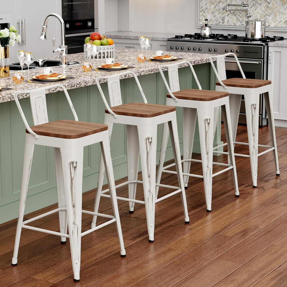 30" Barstools Set of 4 Counter Height Bar Stools Chair-Distressed White
