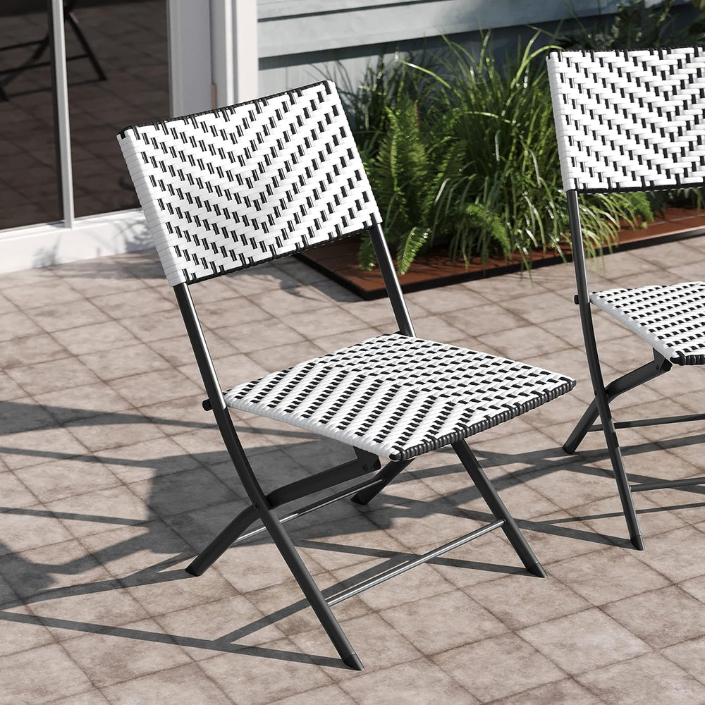 EMMA + OLIVER Black/White Folding Bistro Chairs, 2-Pack