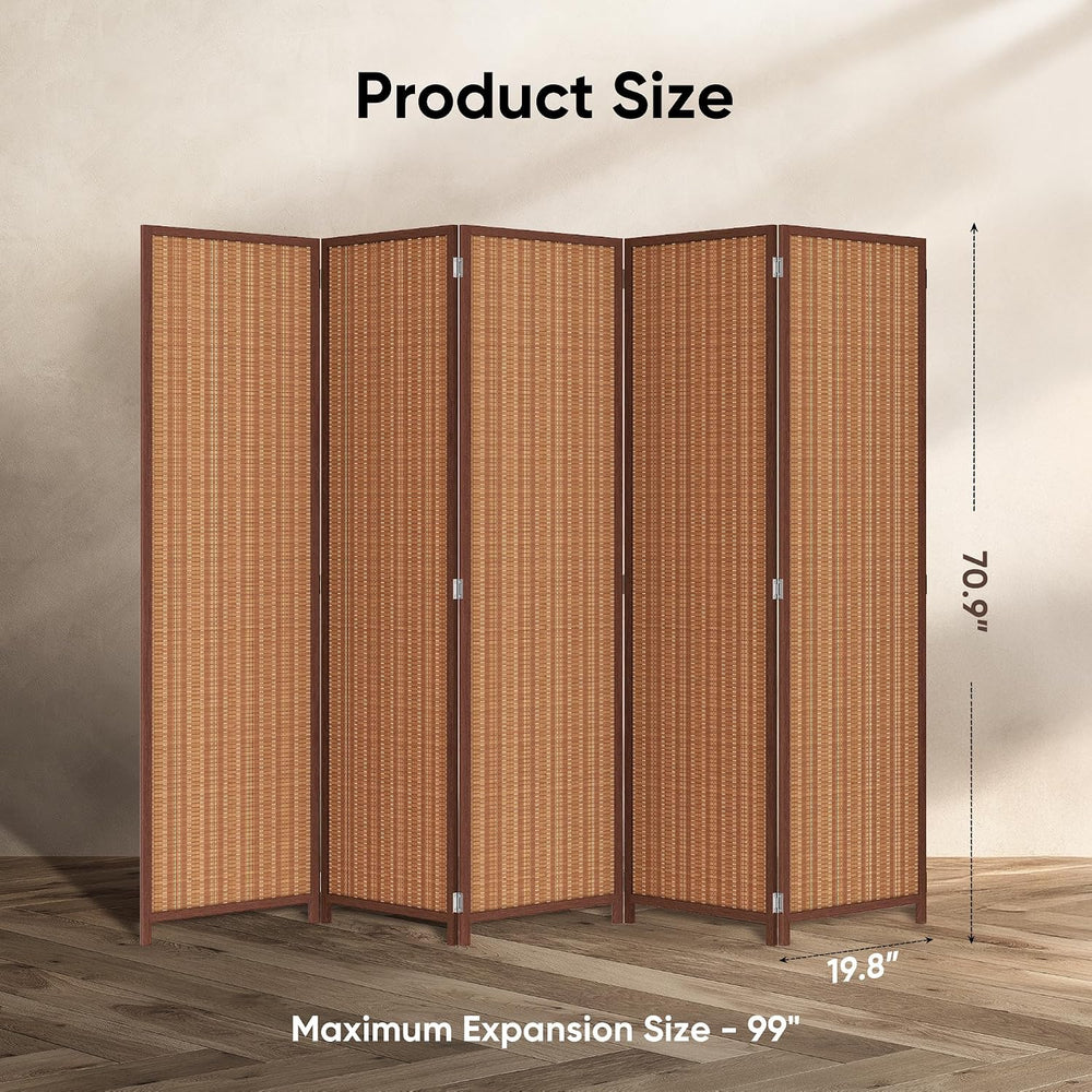 JOSTYLE 5 Panel Folding Privacy Screen 6ft Bamboo Freestanding Room Divider