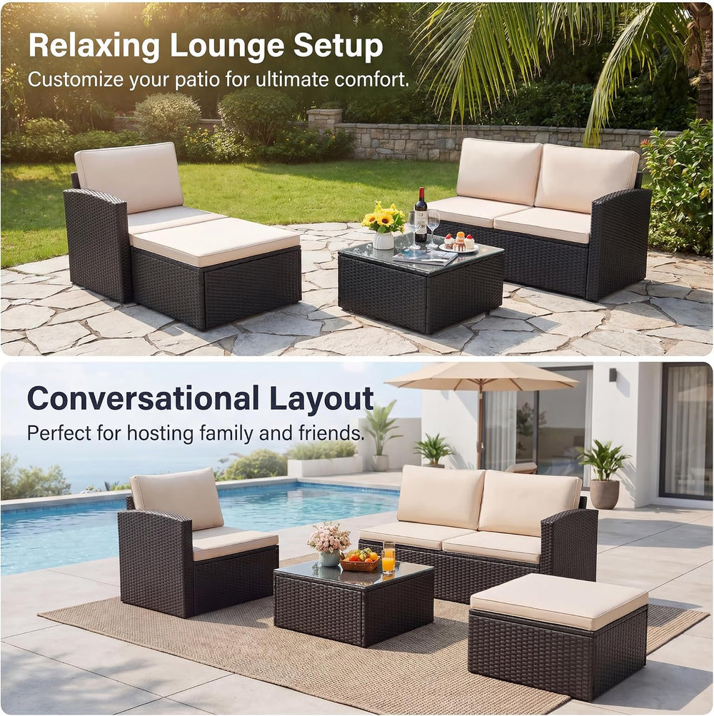 Devoko Patio Sofa,4 Pieces Outdoor Furniture Set,Wicker Sectional Couch