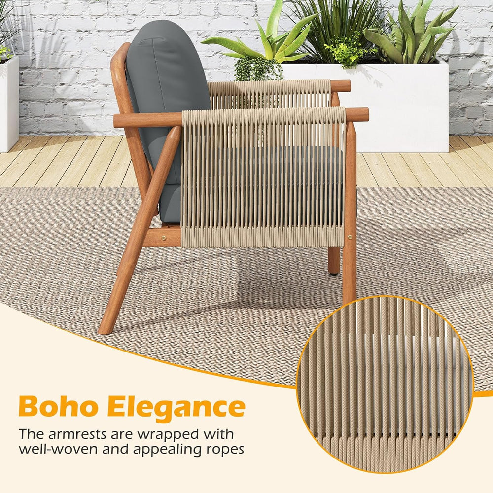 Tangkula Acacia Wood Patio Club Chair Set of 4, Boho Accent Chair with Woven ...