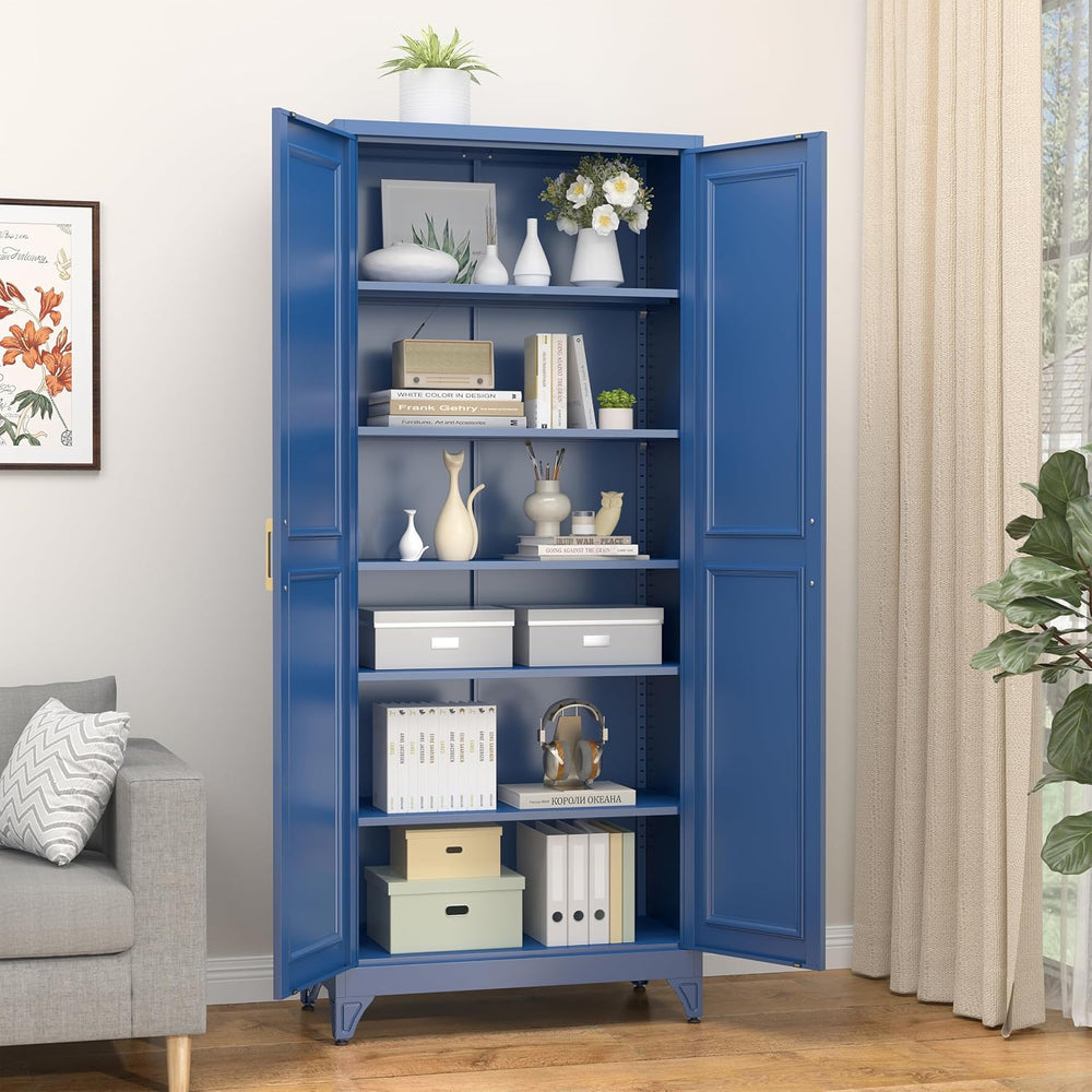 SteeLoong 75”Metal Pantry Storage Cabinet with Doors & 5 Adjustable Shelves