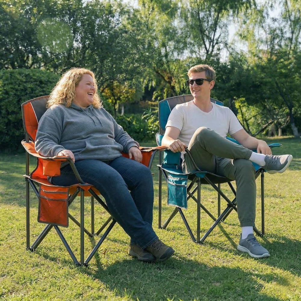 2 Pack Padded Oversized Camping Chairs for Adults,Heavy Duty Support 400 Lbs,...