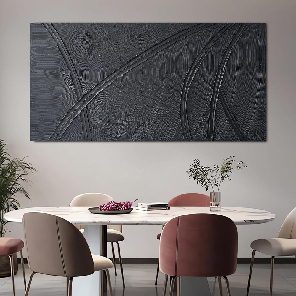 Black Abstract Wall Art Hand Painted Minimalist Textured Painting 20"x40...