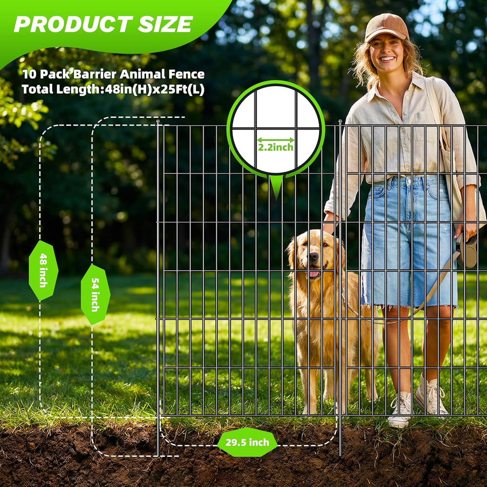 Toolterritary 10 Panels No Dig Garden Fence with Gate, 48in(H) x 26.0ft(L) Ru...