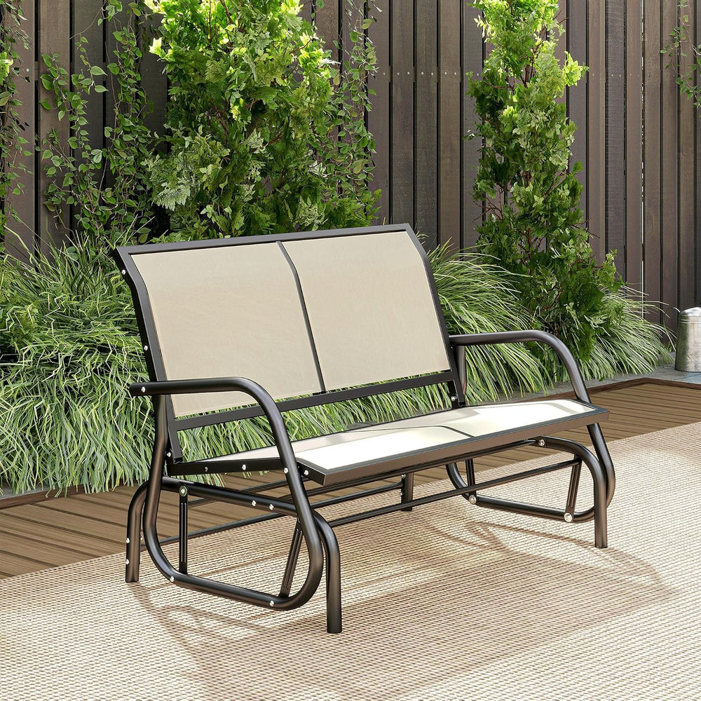 Outsunny 2-Person Outdoor Glider Bench with Steel Frame, Beige