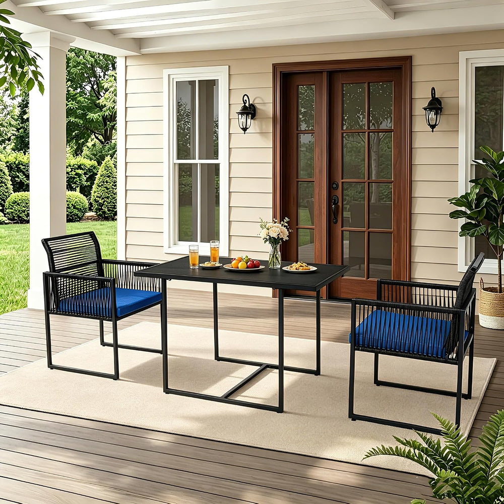 3PC Wicker Patio Dining Bistro Set for 2, All Weather Outdoor Use