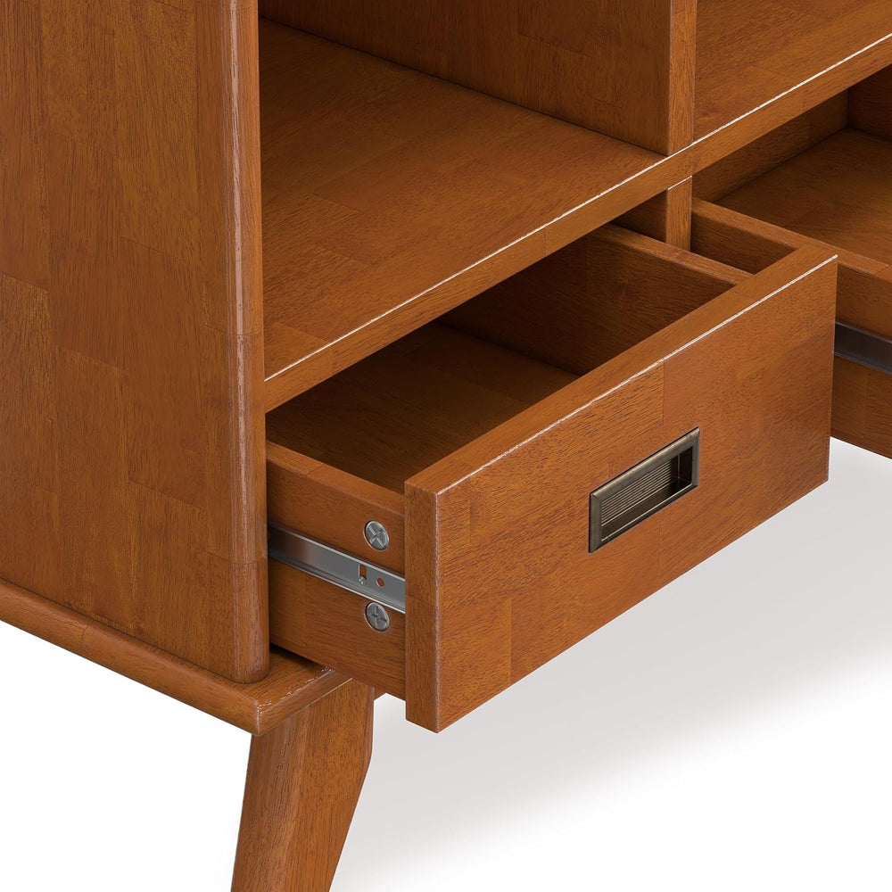 SIMPLIHOME Draper 58" Tall Solid Wood 9-Cube Bookcase in Teak Brown