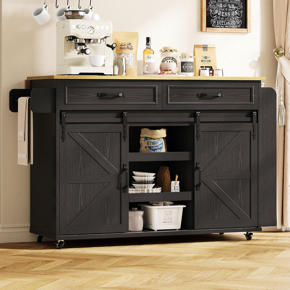 IRONCK Kitchen Island with Storage, Drop Leaf Countertop, Black