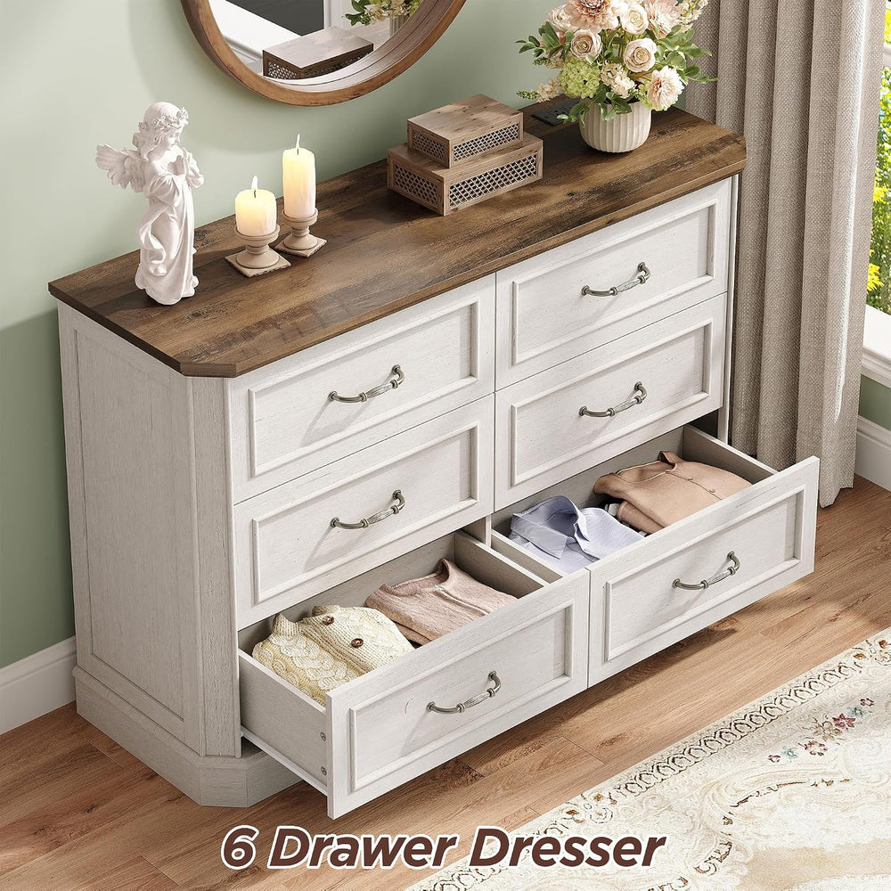Maupvit 47" Farmhouse 6 Drawers Dresser for Storage,Wide Metal Handle, S...