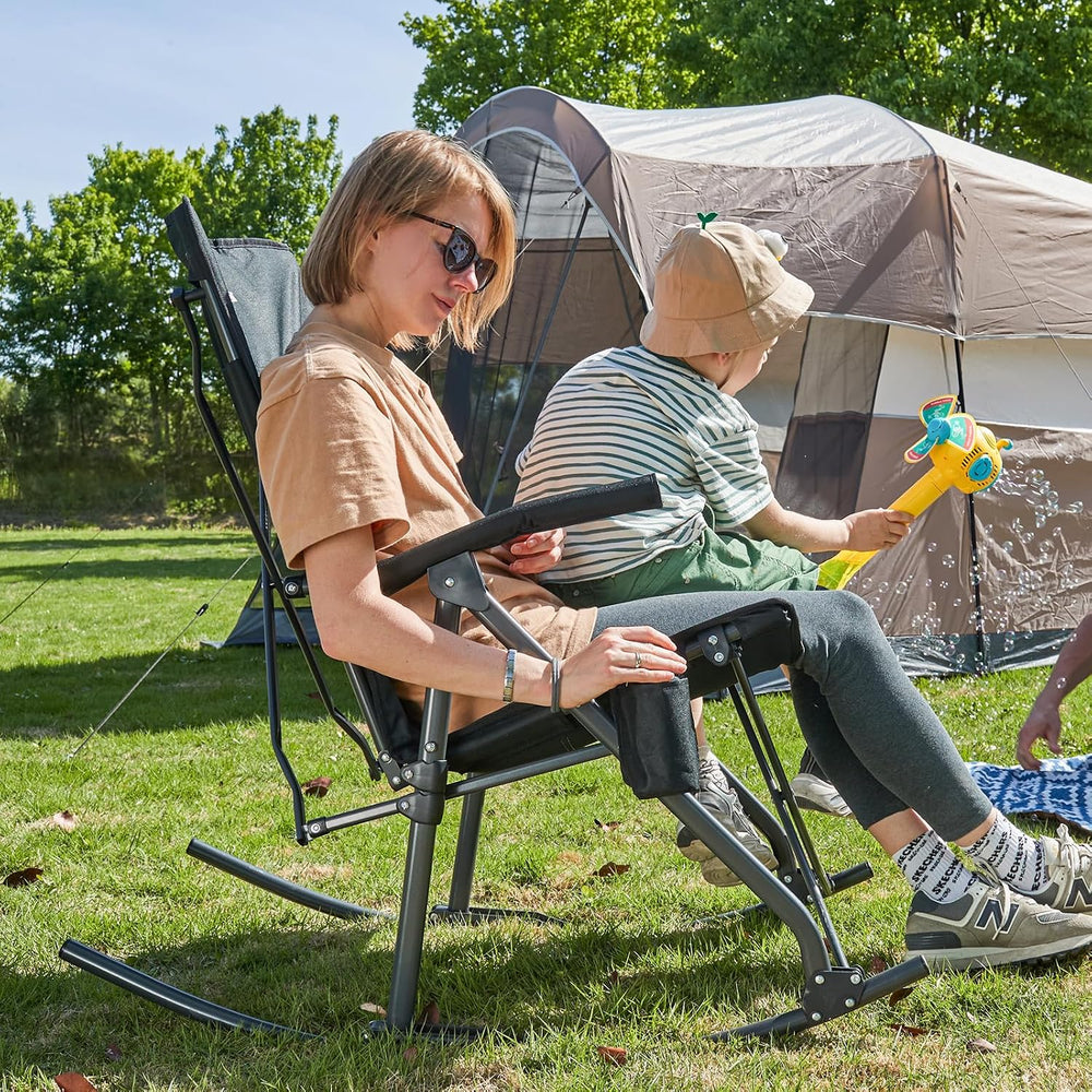 Portal Oversized Folding Rocking Camping Chair Portable 400 lbs Black