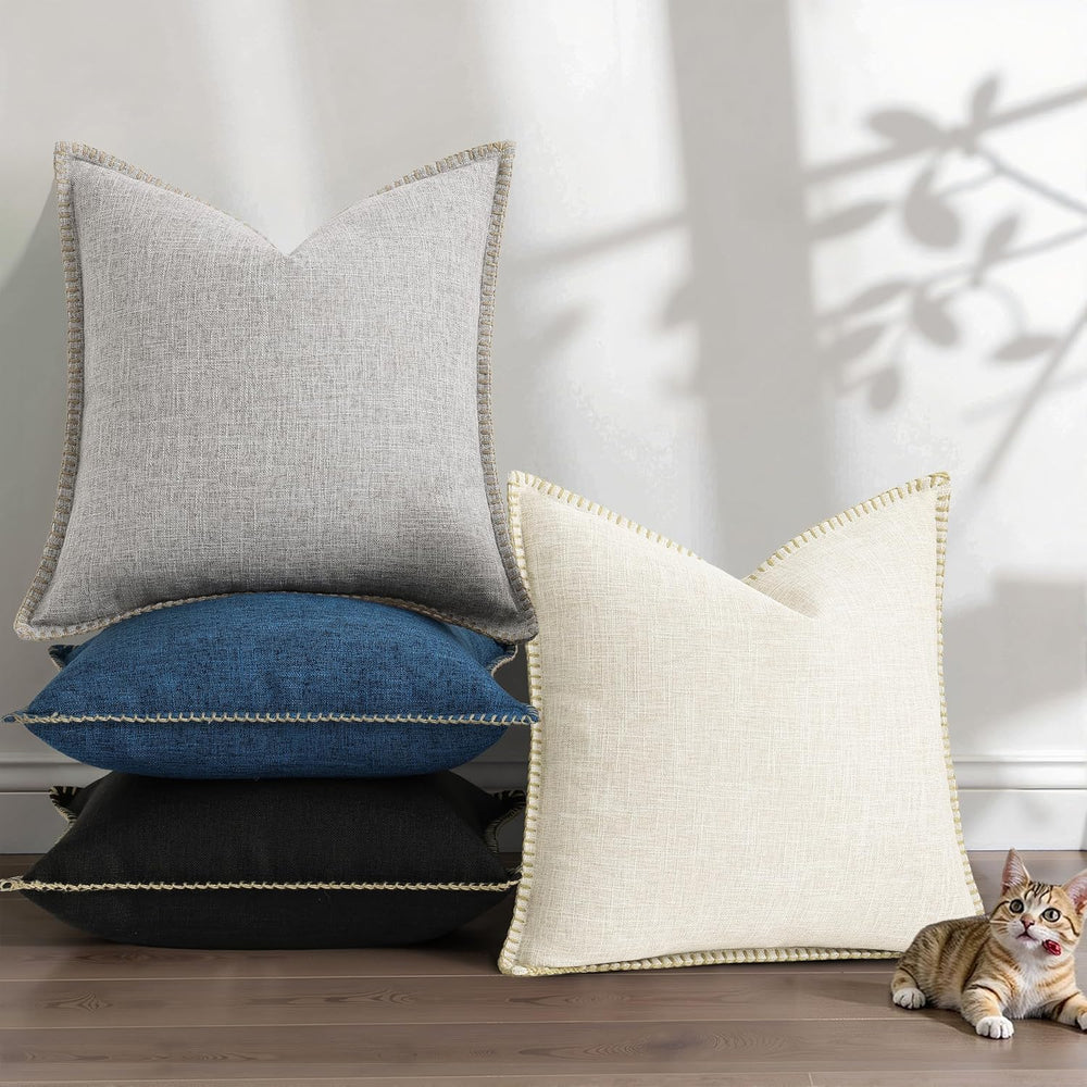 decorUhome Cream Faux Linen Outdoor Throw Pillow Covers 26x26 Set of 2