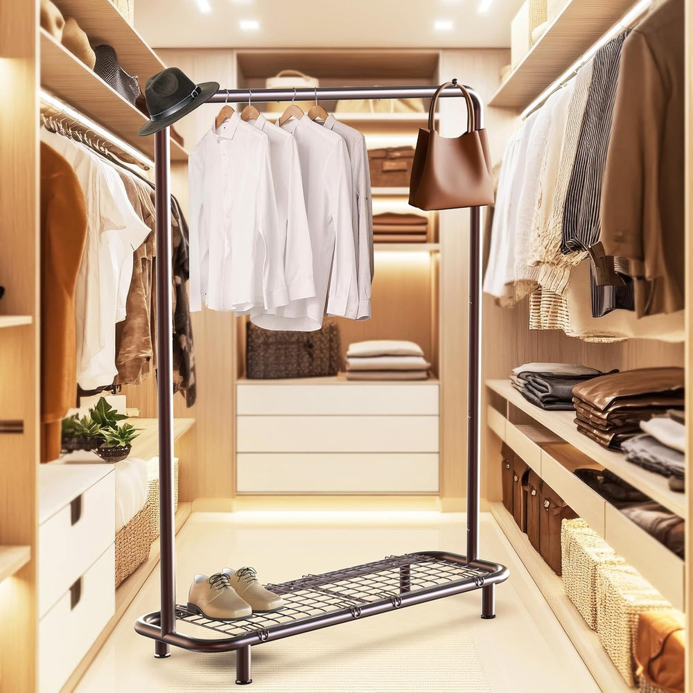 Simple Houseware Clothing Rack w/Industrial Pipe & Bottom Shelves, Bronze