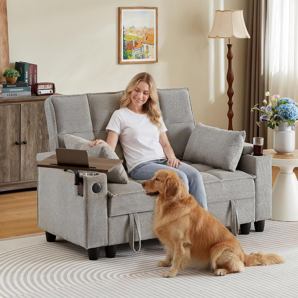Auvsoce 61" Loveseat Sofa with Hidden Storage Armrests, 360° Swivel Tray...