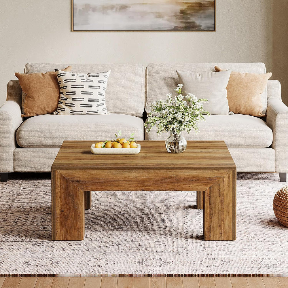 Tribesigns Farmhouse Square Coffee Table for Living Room, 39.37-Inch Low Larg...