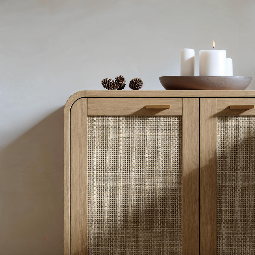 Evermagin 67" Rattan Sideboard Buffet Cabinet with Storage, Natural Oak