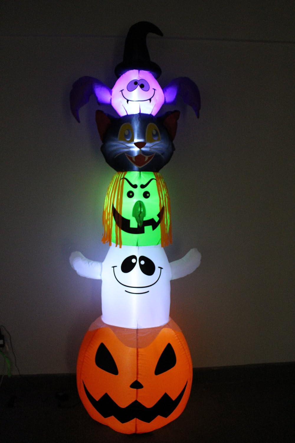 8 FT Halloween Inflatable Stacked Bat, Black Cat Witch Ghost Pumpkin