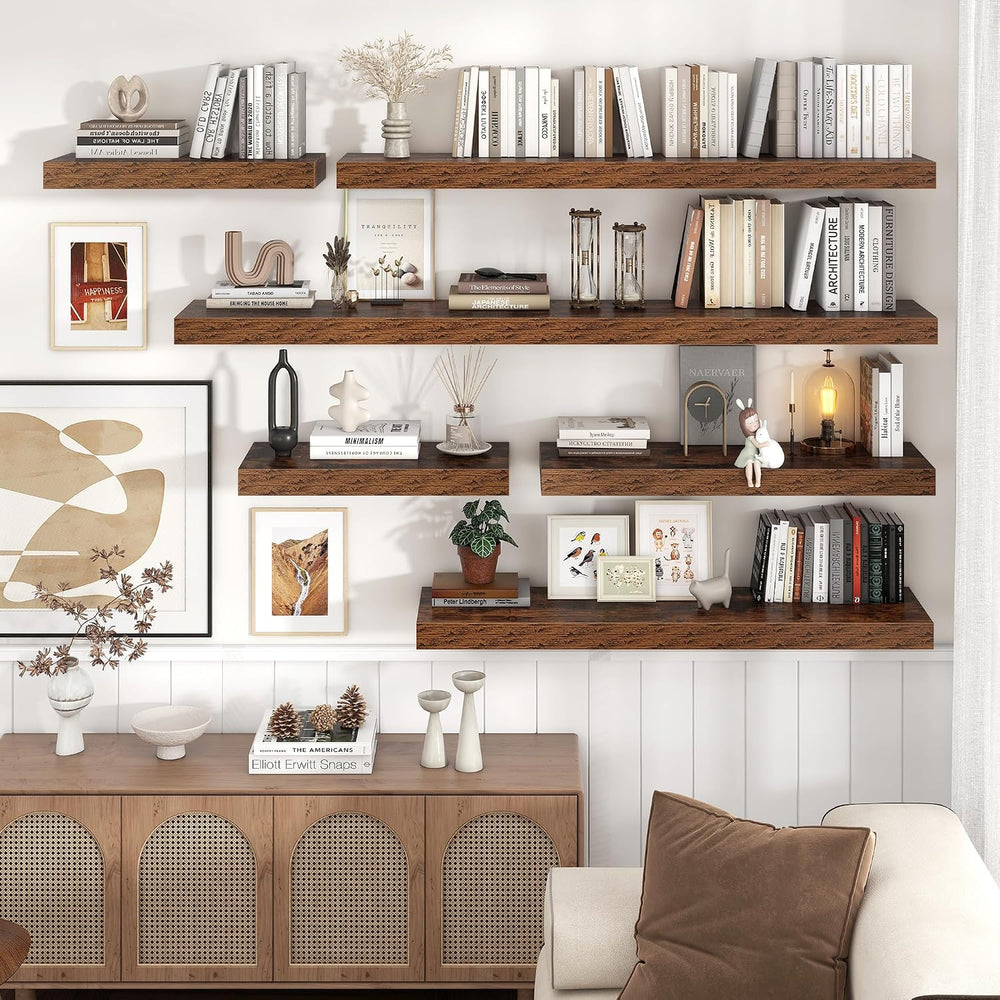 72 Inch Floating Shelves for Wall, 12"D Wood Storage Shelves, Brown Finish