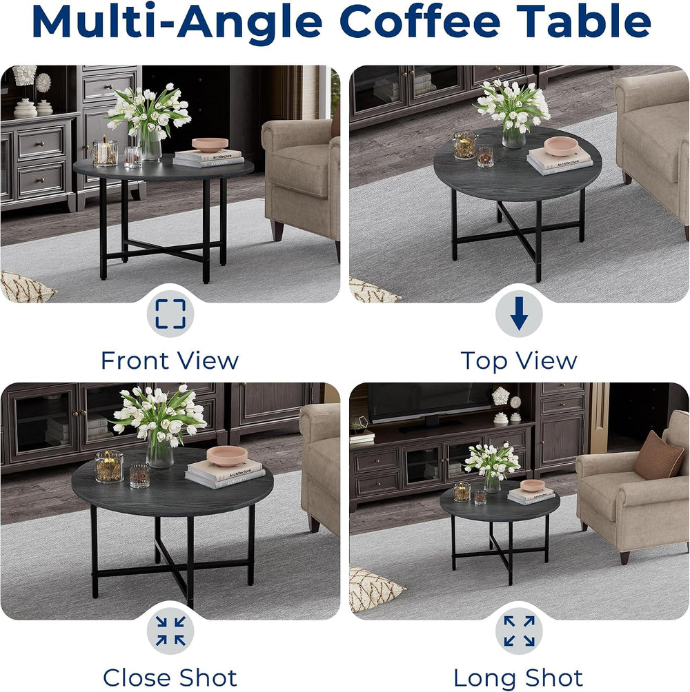 FAMIDGE Coffee Table, 23.6" Round Coffee Table, Grey Living Room Tables