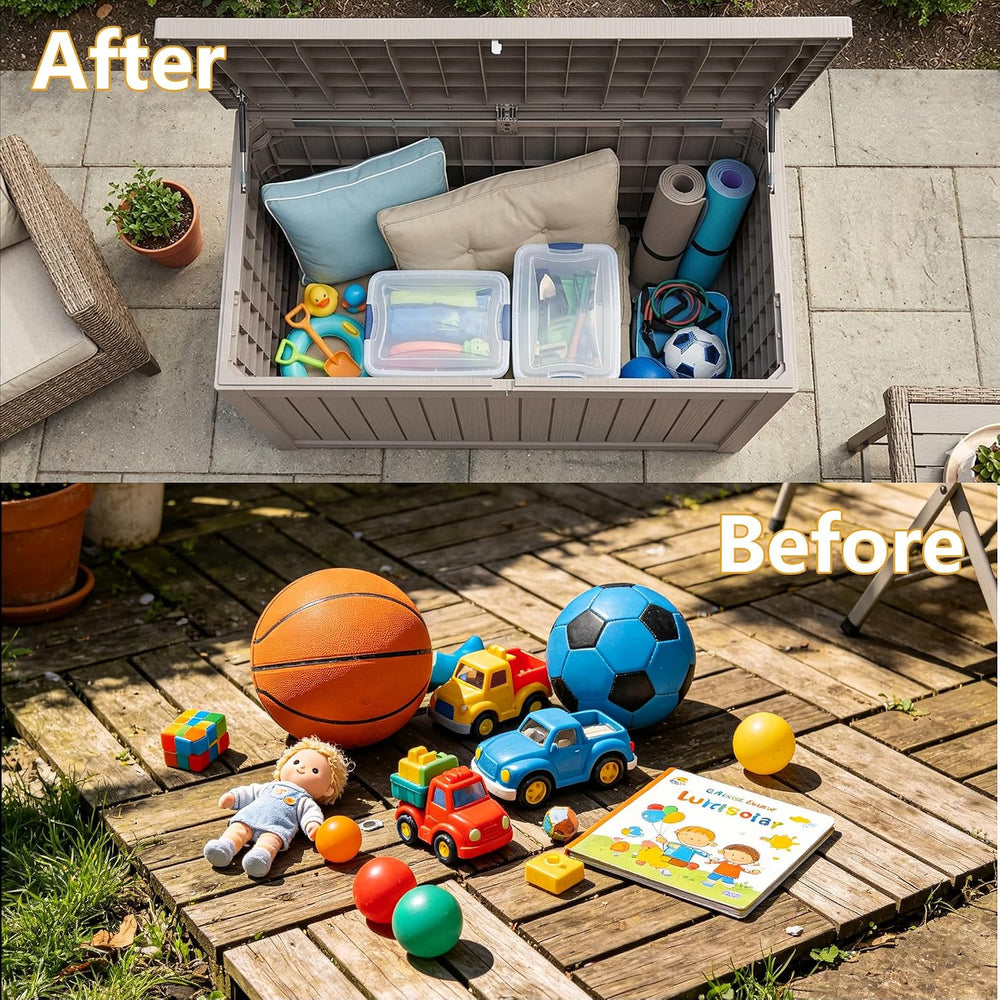 300 Gallon Outdoor Storage Box Waterproof Lockable Resin Deck Box Large, Pati...
