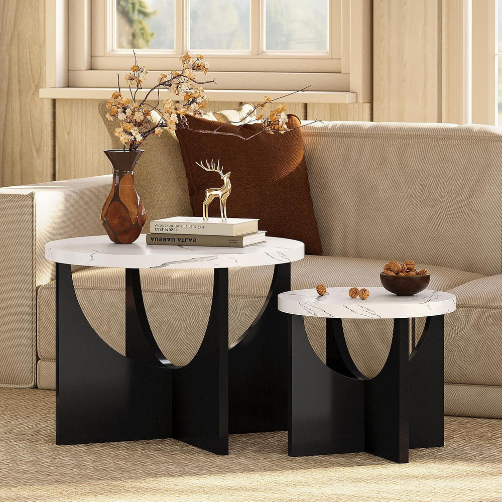 LIKIMIO Nesting Coffee Tables Set of 2, 23.6" Small Tables, Marble White