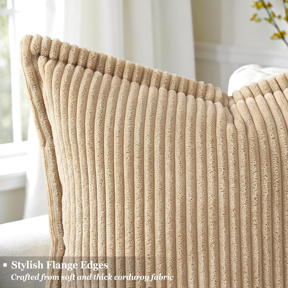 decorUhome Fall Corduroy Light Brown Throw Pillow Covers 26x26 Set of 2