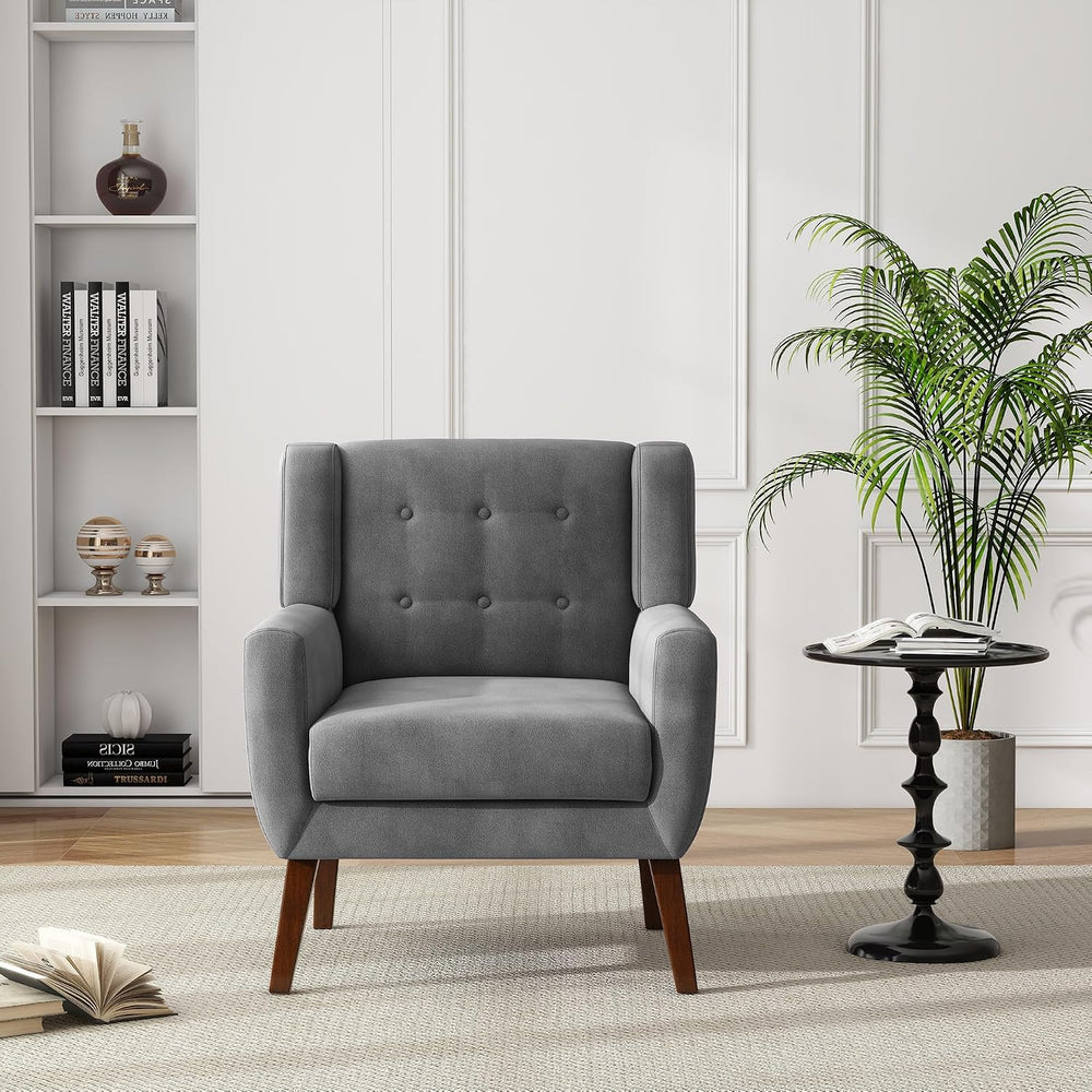 Modern Accent Chair, Velvet Upholstered Armchair, Gray