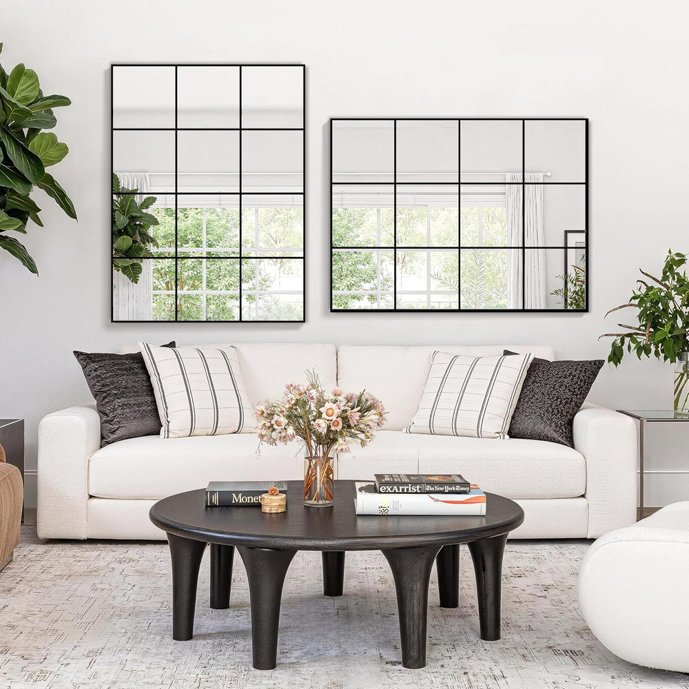 Window Pane Wall Mirror with Metal Frame 40"x30" Black