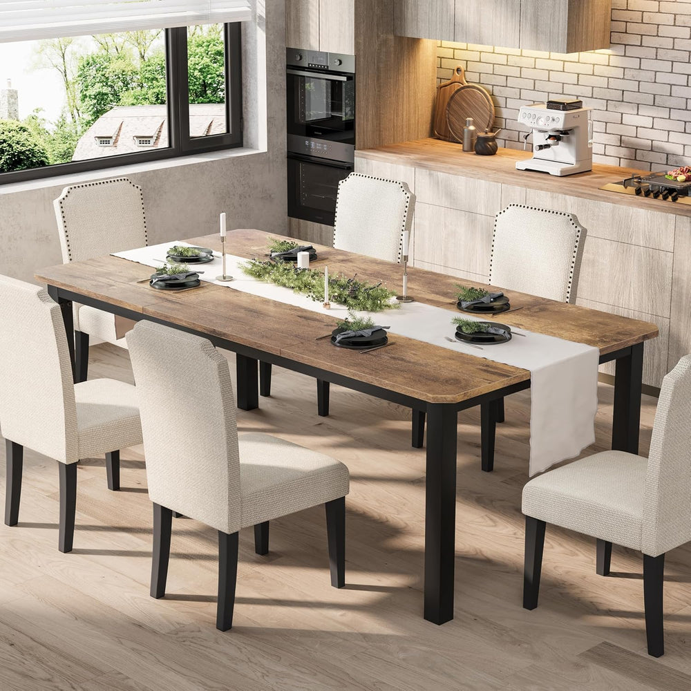 IDEALHOUSE 7-Piece 78.7″Dining Table Set with 6 Upholstered Dining Chairs
