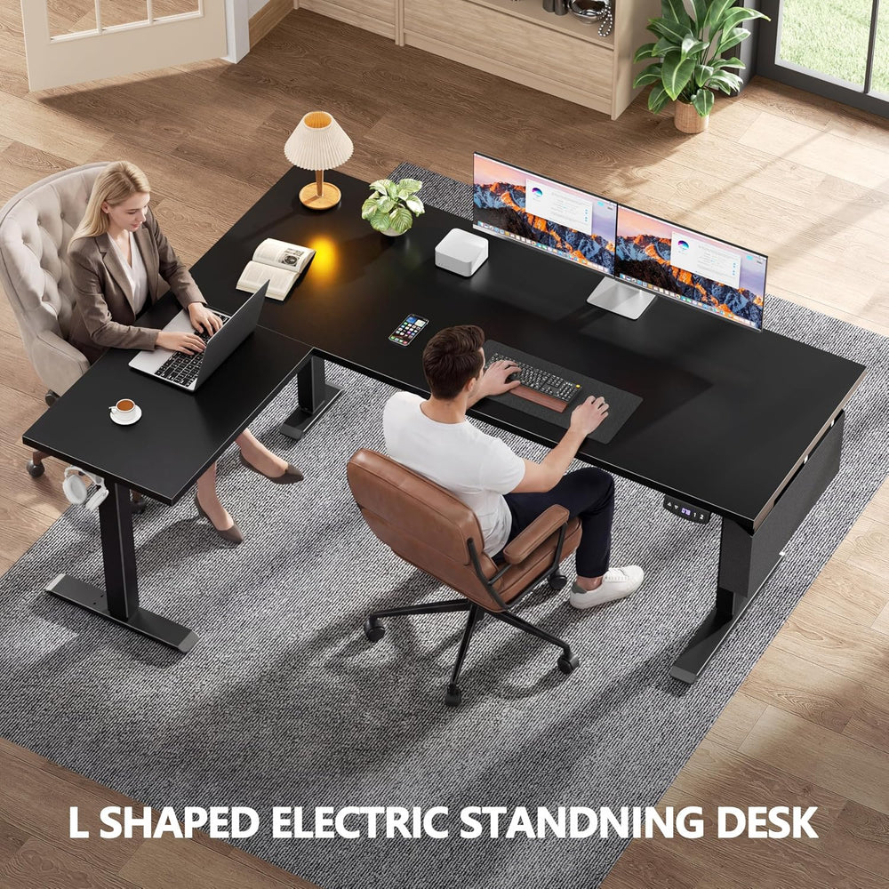 Korfile 63" L Shaped Standing Desk Height Adjustable Memory Presets Black