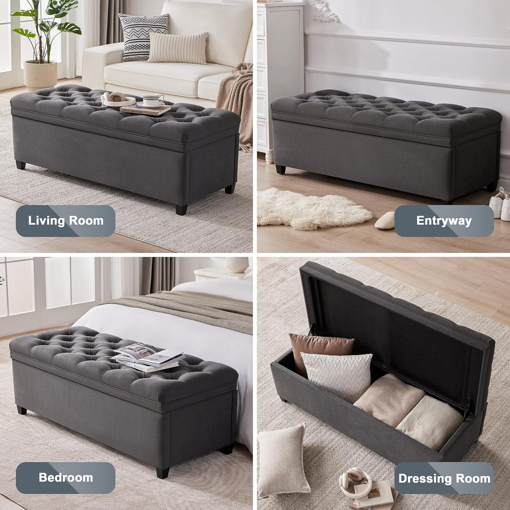 Mangodan 50 Inch Large Storage Ottoman, Tufted Ottoman with Storage