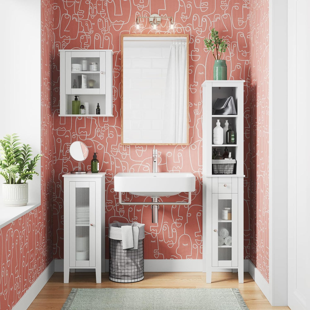 RiverRidge Prescott Tall Slim Bathroom Linen Storage Cabinet, White