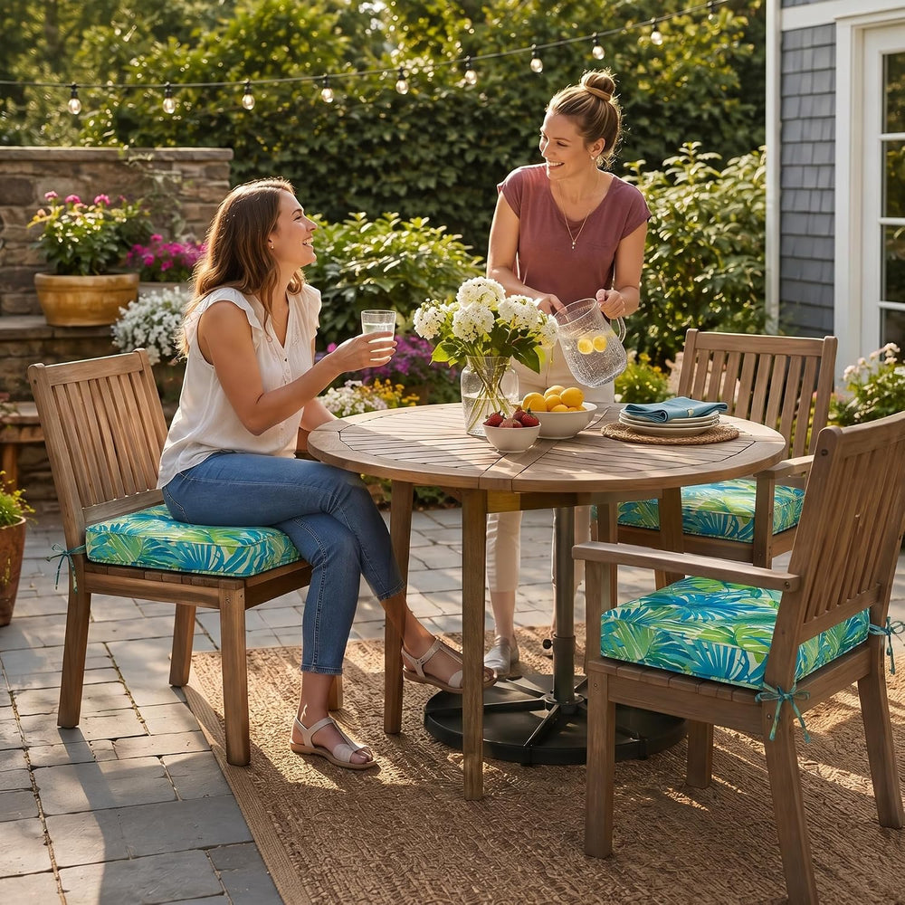 19x19x3 Inch Outdoor Square Corner Chair Cushions with Ties Set of 2, Water &...