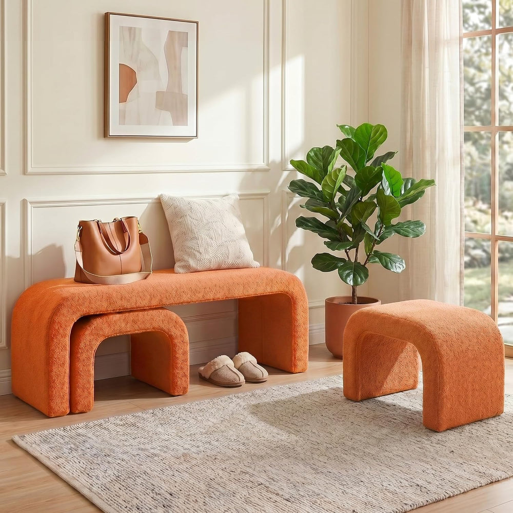 3-Piece Ottoman Bench Set, End of Bed Bench with 2 Foot Stools