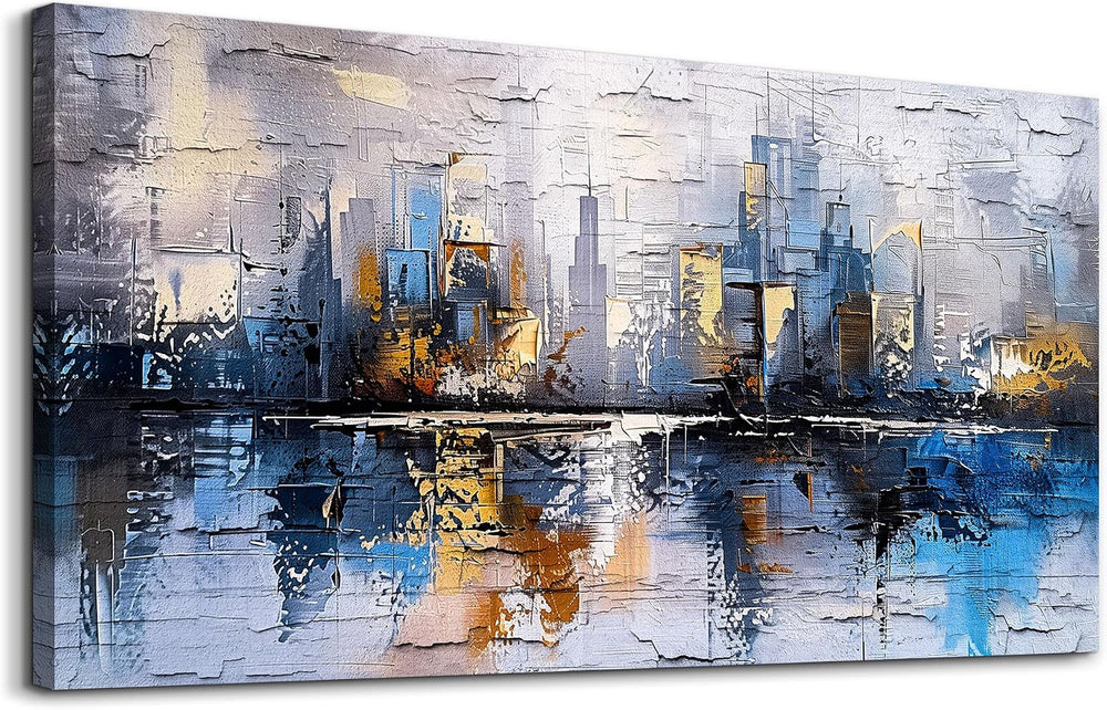 KELIYUAN Abstract Canvas Wall Art Painting Yellow Blue Mural Abstract Wall De...