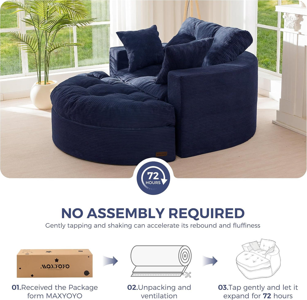MAXYOYO Oversized Round Chaise Lounge Sofa, Boneless Chair with Ottoman