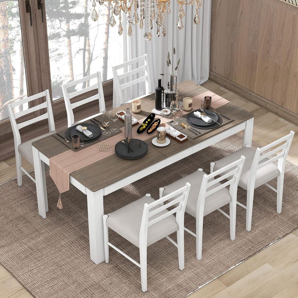 LUMISOL 7-Piece Dining Table Set with Chairs, Extendable Dining Room Table Se...