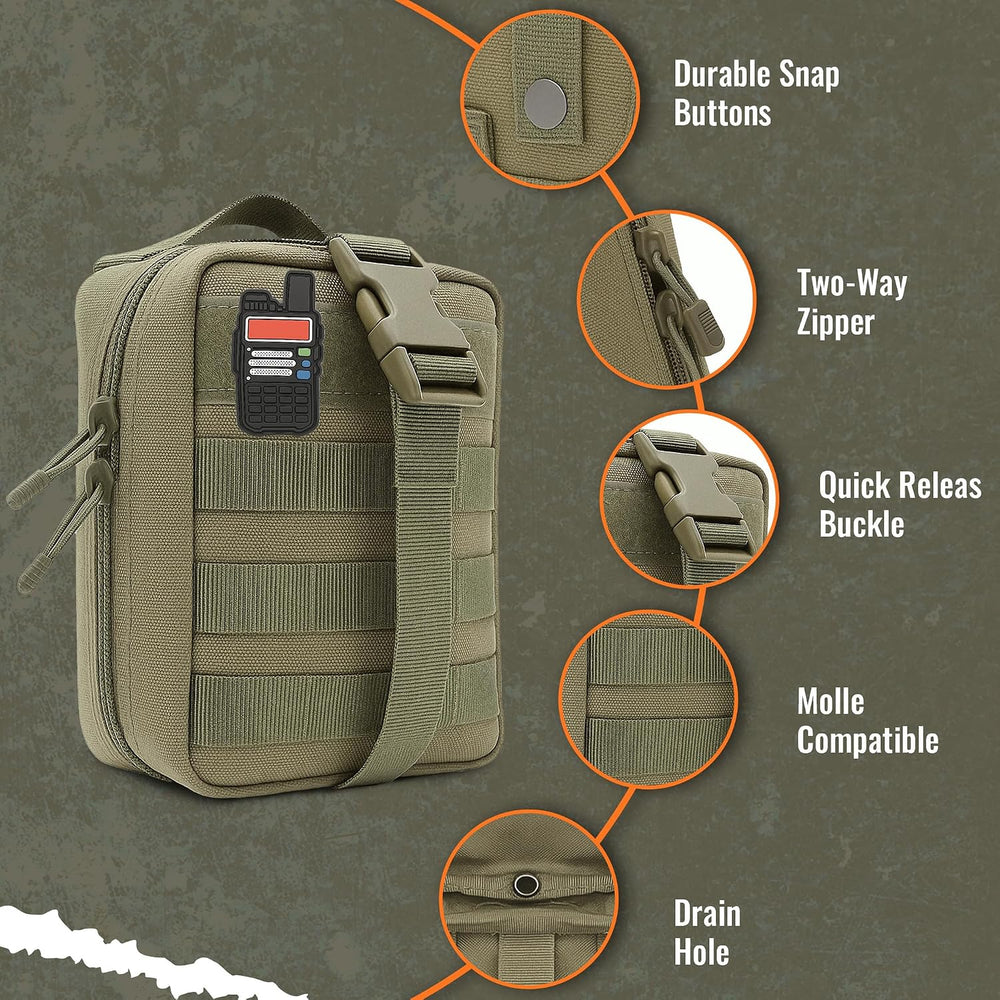 Ham Radio Go Bag in Green Color with Tear-Away Hook and Loop Back - Molle Com...