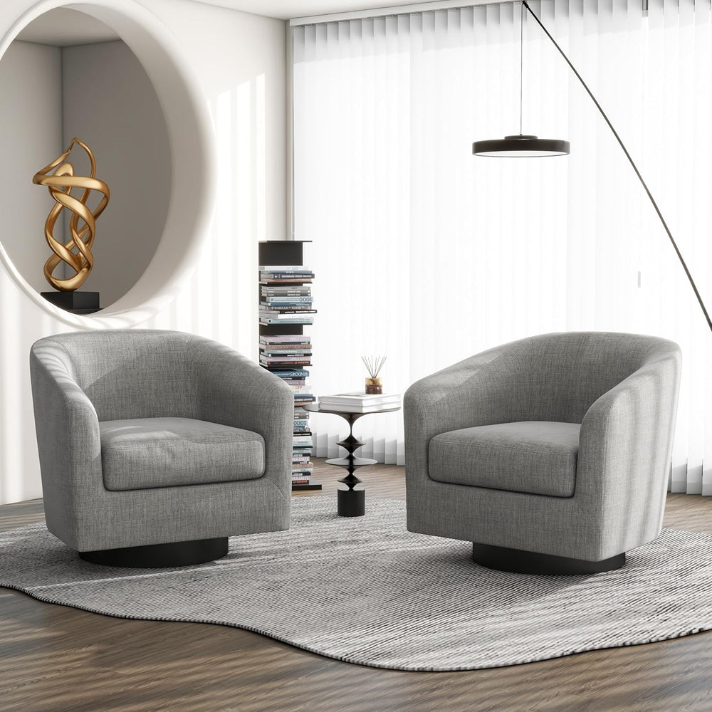 Swivel Barrel Accent Chair, Comfy Reading Armchair, Light Grey, Set of 2