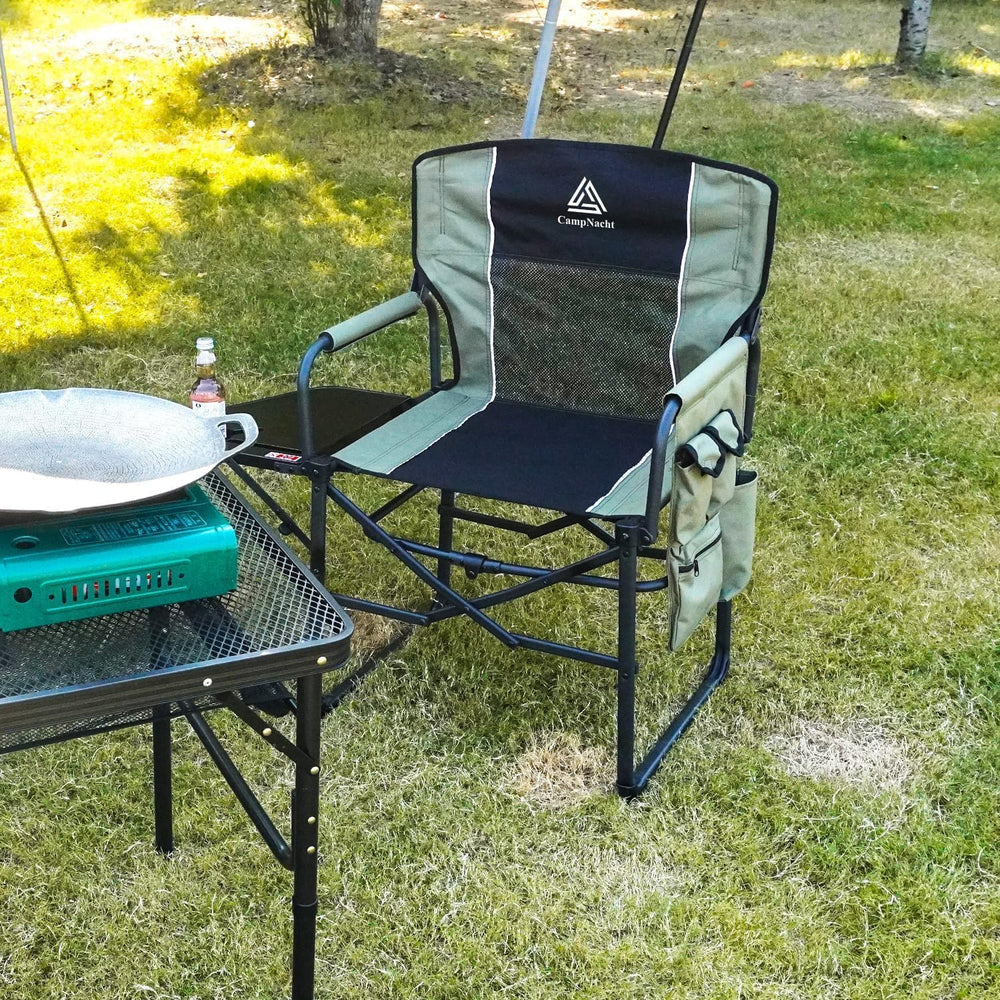 Folding Director Chair with Table, Camping Chair for Adults, Green-1Pack