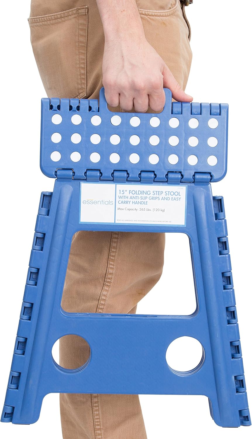 Essentials 21048 15-Inch Folding Step Stool, Wide Folding Step Stool, Plastic...