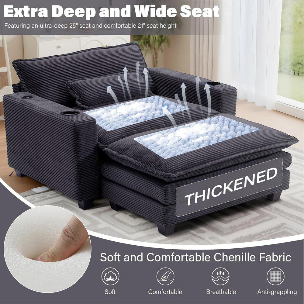 Winterstorm Corduroy Oversized Chair with Ottoman (Grey)