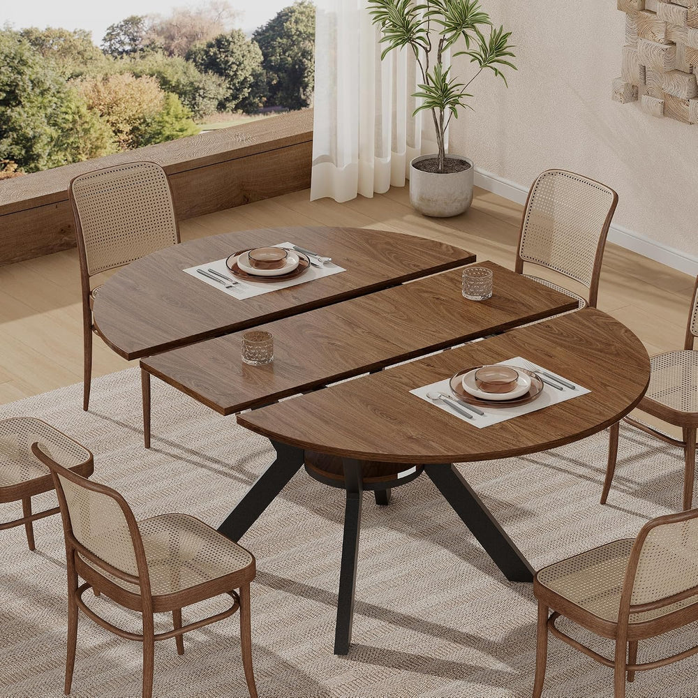 MECHYIN 42"-58" Extendable Round Dining Table for 4-6,with Storage ...
