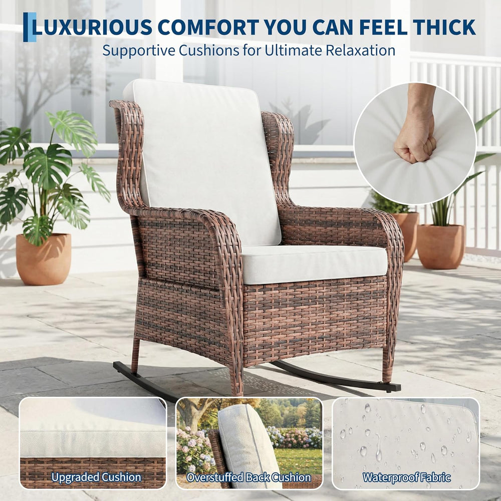 GarveeTech Outdoor Wicker Rocking Chair with Cushions, All-Weather Patio Rock...