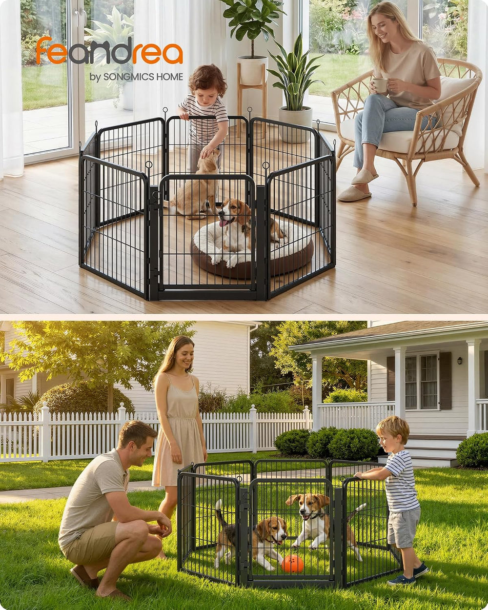 Feandrea 8-Panel Dog Playpen, 55 x 55 x 24 Inch, Ink Black