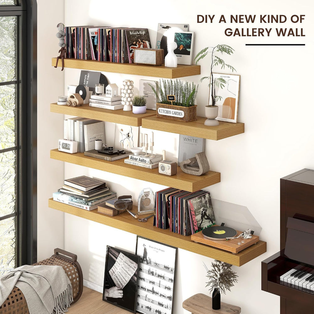 Venusmiles Floating Shelves for Wall, Engineered Wood Wall Shelves with Invis...